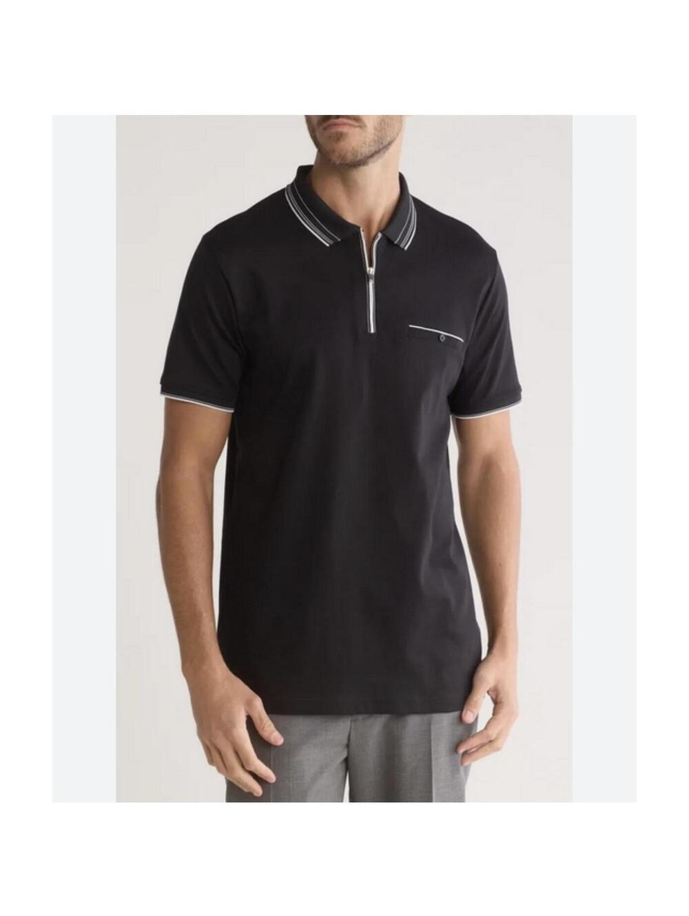 TED BAKER LONDON Mens Slim-Fit HORLEY Jersey Zipper Polo Shirt in Black-4|Large